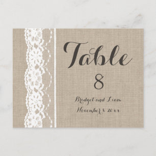 Dentelle blanche sur Burlap Numéro de table