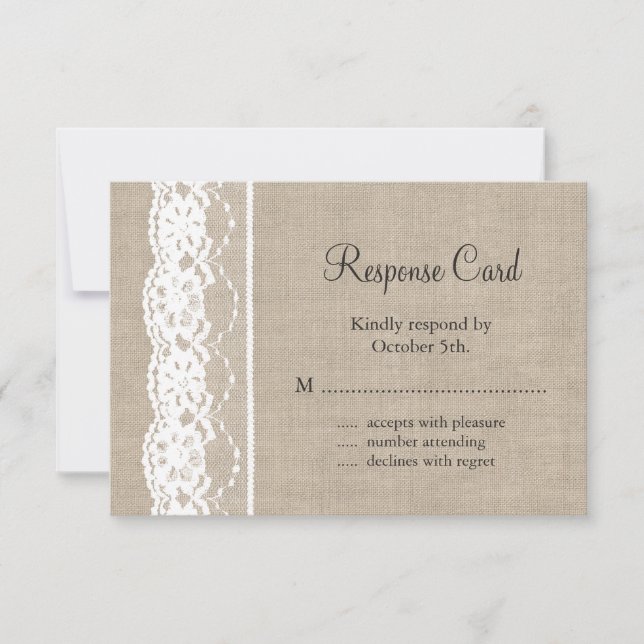 Dentelle blanche sur Burlap RSVP (Devant)