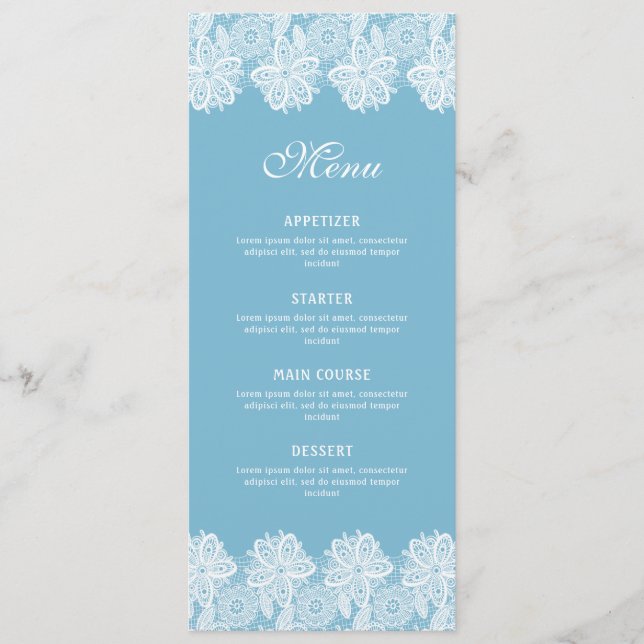 Dentelle blanche sur Pastel Blue Classic Menu (Devant)