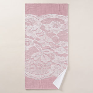 Dentelle blanche sur Pastel Lin rose Texture