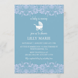 Dentelle bleue   Invitation Baby shower garçon