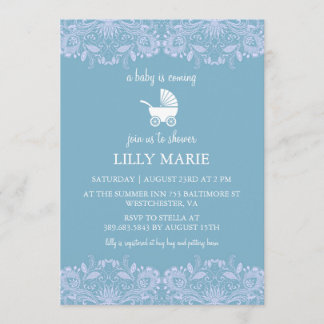 Dentelle bleue | Invitation Baby shower garçon
