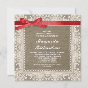 dentelle burlap et ruban rouge invitations de douc
