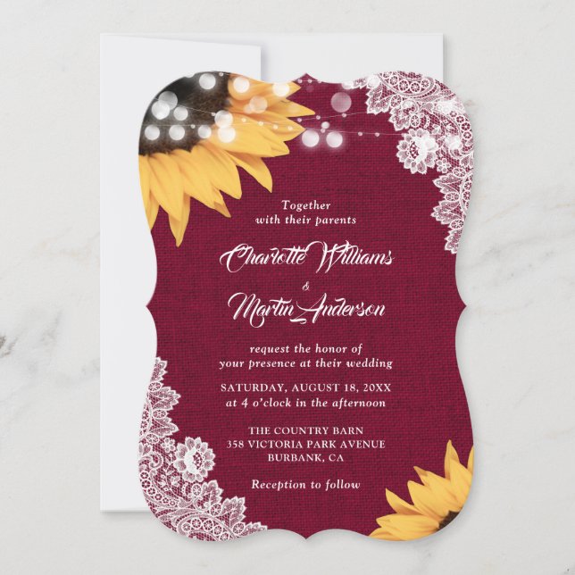 Dentelle de Bourgogne Sunflower Invitations (Devant)