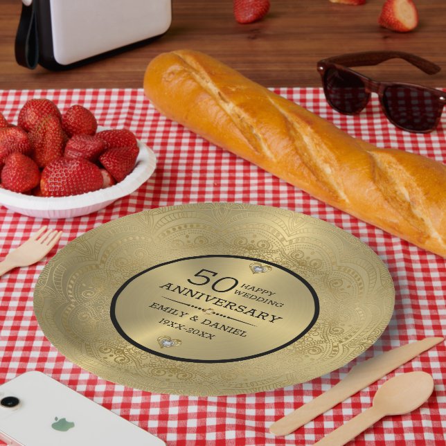 Dentelle d'or 50e anniversaire mariage assiette de (Pique-nique)