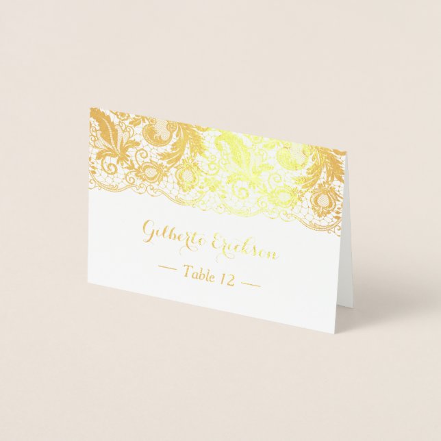 Dentelle d'or Floral Table Place Carte d'escorte (Devant)