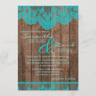 Dentelle et Faire-part de mariage en bois Turquois