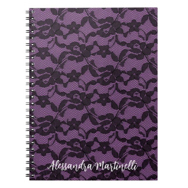 Dentelle Fleurie Noire sur Cahier Violet (Devant)