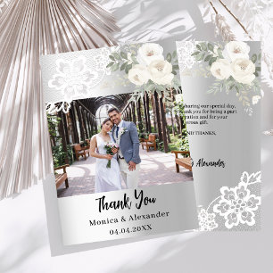 Dentelle florale en argent carte de remerciements 