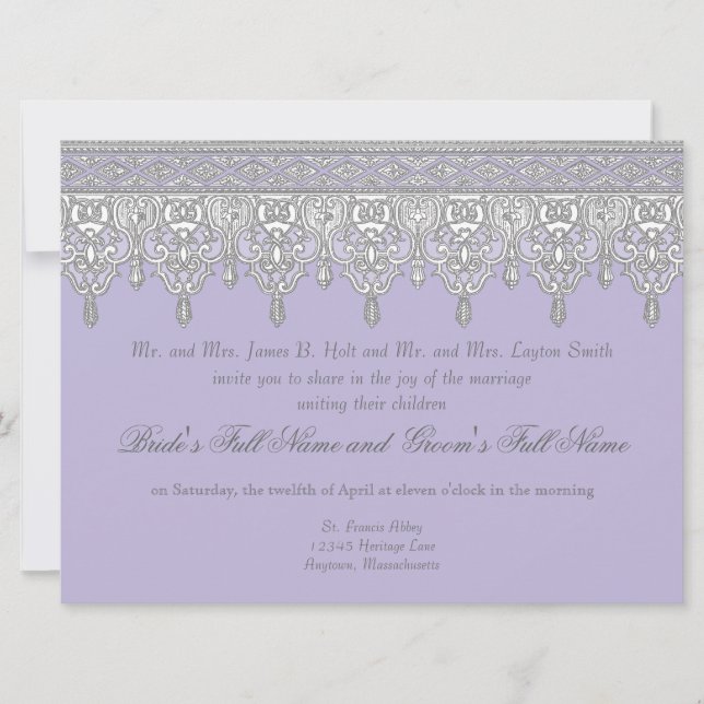 Dentelle, lavande et gris - Invitation de mariage (Devant)