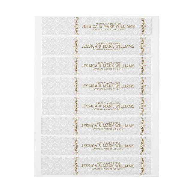 Dentelle mariage Étiquette Or Avec Damas Blanches (Feuille)