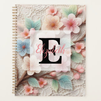 Dentelle monogramme florale rose pastel fleur de c