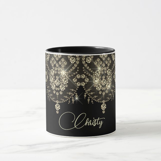 Dentelle noire et or élégant brillant mug (Centre)