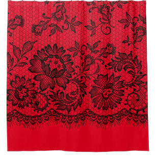 Dentelle noire sur rideau de douche rouge