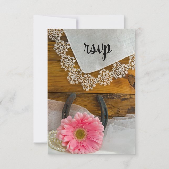 Dentelle rose Daisy Pays Western Wedding Carte RSV (Devant)
