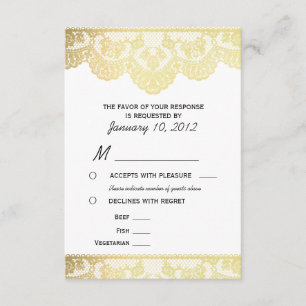Dentelle RSVP d'or avec des options de repas