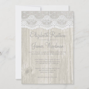 Dentelle Rustique Blanche & Grange Bois Invitation