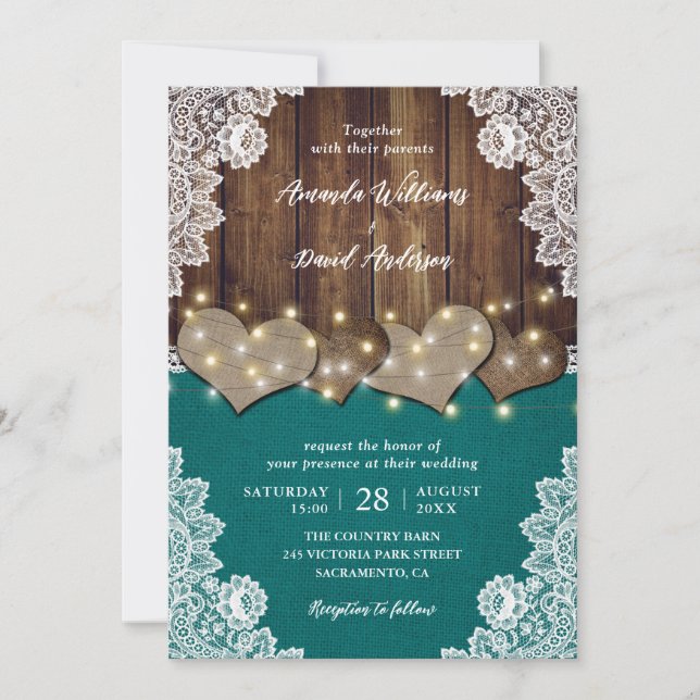 Dentelle Rustique Burlap Bois Invitations de maria (Devant)