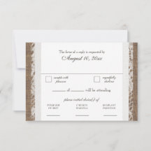 Dentelle rustique et burlap Mariage RSVP Diner Sél
