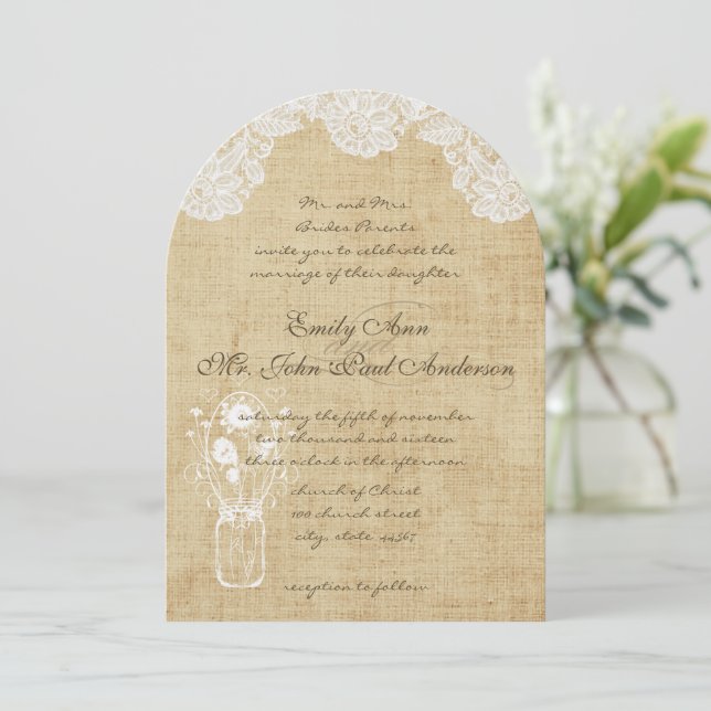 Dentelle rustique et invitation de mariage Burlap (Debout devant)