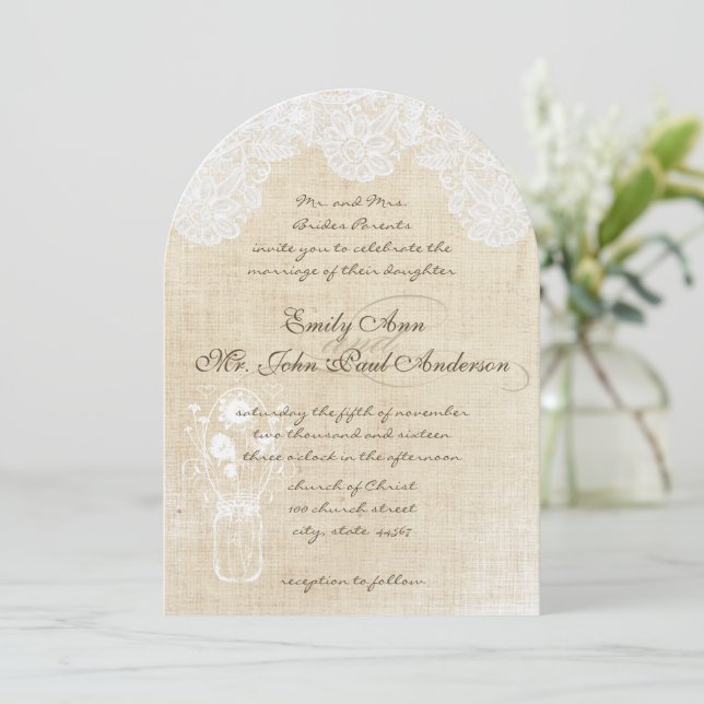 Dentelle rustique et invitation de mariage Burlap (Debout devant)
