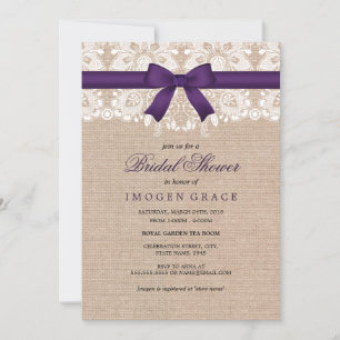 Dentelle violette et burlap Invitation de la douch