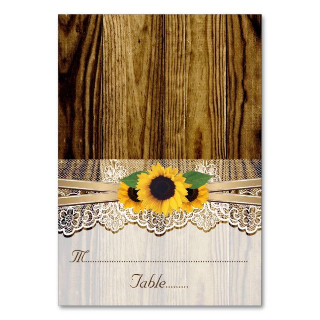 Dentelles et tournesols sur le bois Carte mariage  (Par défaut)