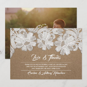 Dentelles Kraft Mariage Merci Cartes photos