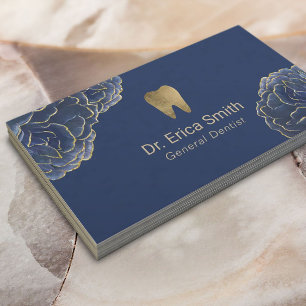 Dentin Gold-Tipp-Navy Blue Floral Dental Care Visitenkarte