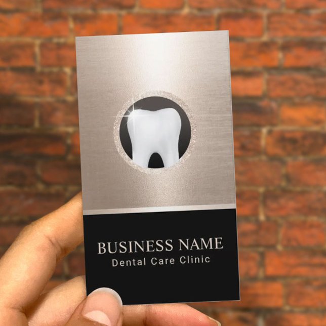 Dentis Modern Tooth Logo Gold Dental Office Foto Visitenkarte (Von Creator hochgeladen)