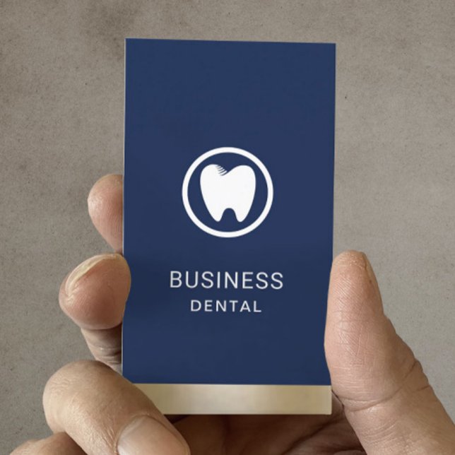Dentis Modern Tooth Logo Navy Gold Dental Office Terminkarte (Von Creator hochgeladen)