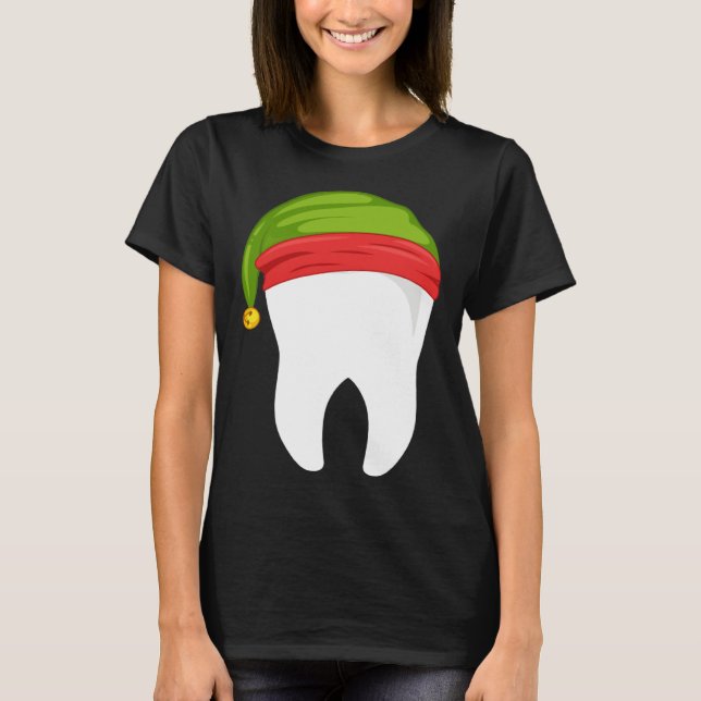 Dentist Christmas  tooth Dental  with Elf hat T-Shirt (Vorderseite)