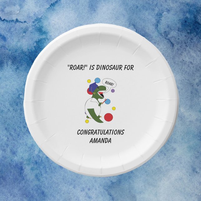 Dentist Dental School Abschluss Dinosaur Funny Pappteller (A funny dental school graduation theme paper plate with a dinosaur)