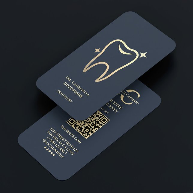 Dentist Elegante Gold Parco Tassino Visitenkarte (Dentist Dental Elegant Gold Charcoal Blue Business Card
)