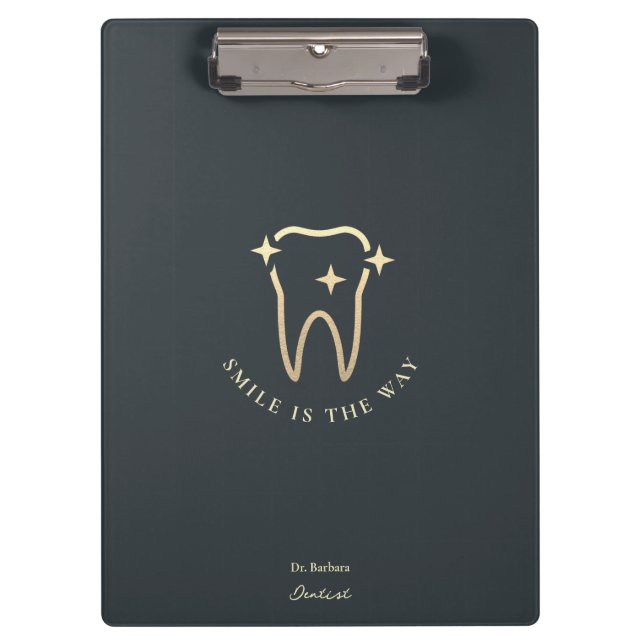 Dentist Gold Tooth Dark Blue Gray Modern Klemmbrett (Vorderseite)