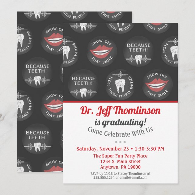 Dentist Gradust Invitation Chalk Dental Party (Devant / Derrière)