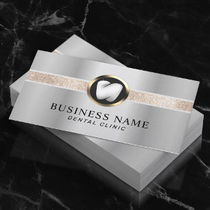 Dentist Modern Tooth Logo Silver Dental Office Visitenkarte