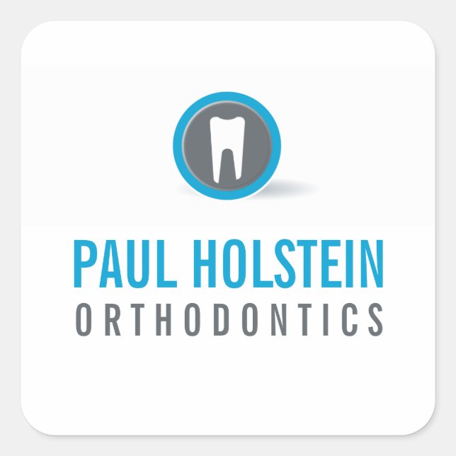 DENTIST Modernes berufliches Zahnlogo grau Quadratischer Aufkleber (Vorderseite)