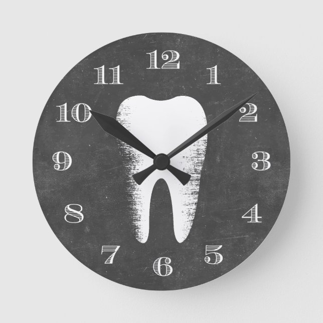 Dentist Office Dental Care Tooth Rustic Chalkboard Runde Wanduhr (Vorderseite)