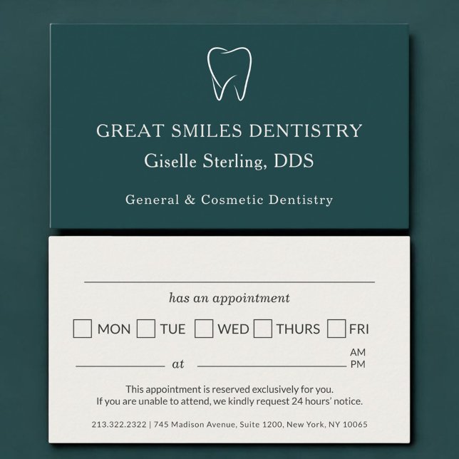Dentist Office Teal Tooth Dental Appointment Terminkarte (Von Creator hochgeladen)