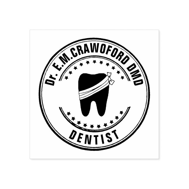 Dentist Rubber Stamp With Tooth und Your Name Gummistempel (Prägung)