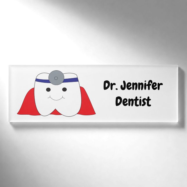 Dentist Super Hero Tooth personalize Namenschild (Vorderseite)