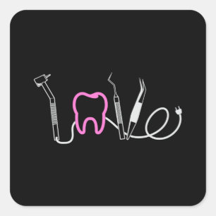 Dentist Teeth Dental LoveTooth Funny Gift Idee Quadratischer Aufkleber