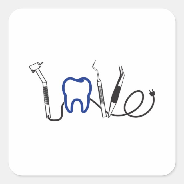 Dentist Teeth Dental LoveTooth Liebe Funny Gift Quadratischer Aufkleber (Vorderseite)
