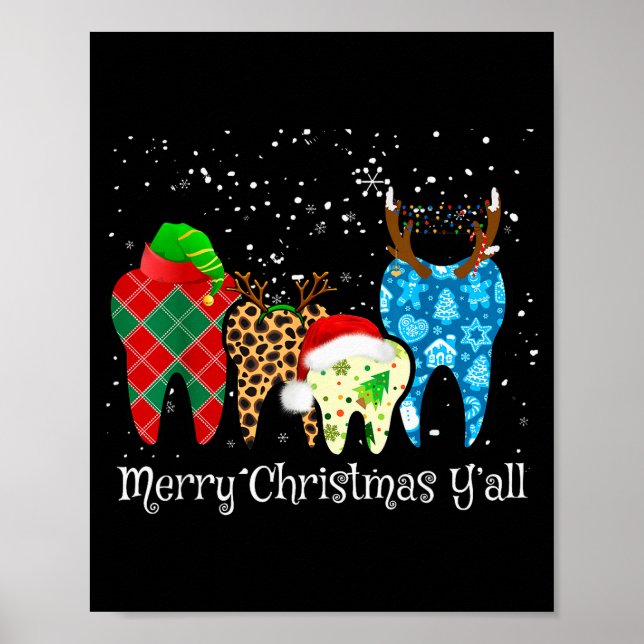 Dentist Teeth Santa Hat Leopard Plaid Dental Merry Poster (Vorne)