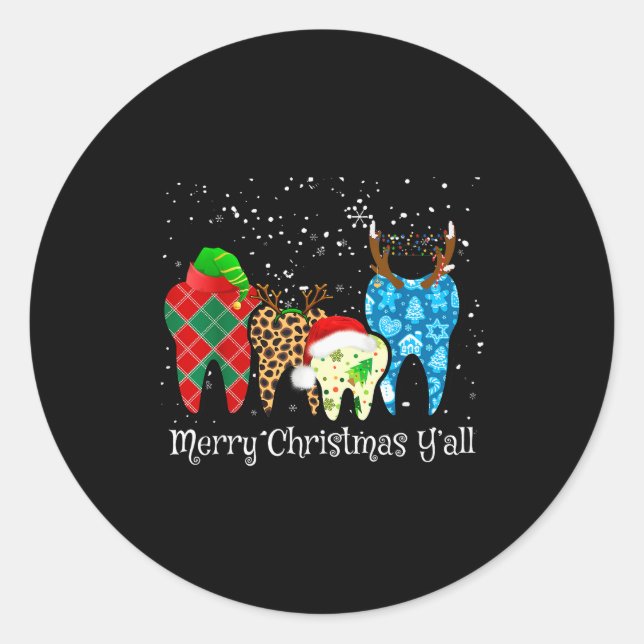 Dentist Teeth Santa Hat Leopard Plaid Dental Merry Runder Aufkleber (Vorderseite)