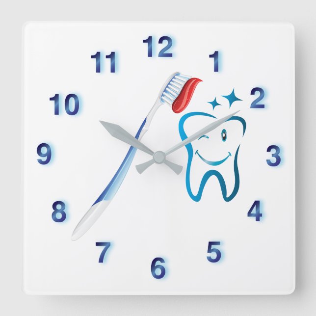 Dentist Toothbrush Funky Blue Quadratische Wanduhr (Vorderseite)