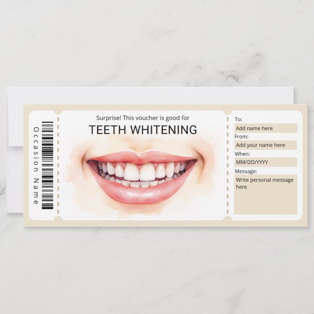 Dentist Voucher, Teeth Whitening Gift Certificate Einladung (Vorderseite)