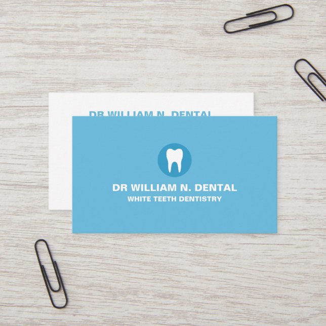 Dentiste, carte de visite bleu dentaire avec logo  (Devant/Arrière en situation)