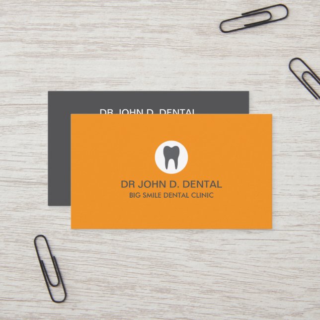 Dentiste, carte de visite gris dentaire avec logo  (Devant/Arrière en situation)